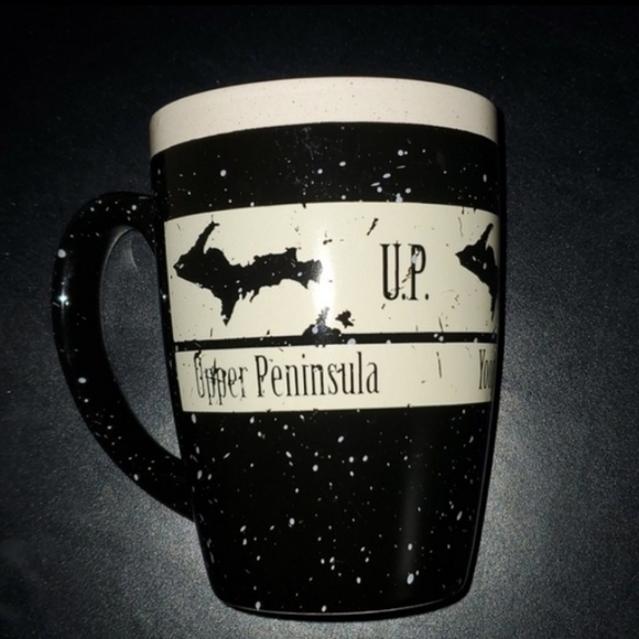 Michigan mug black cream Upper Peninsula UP designed to appear worn - Picture 2 of 4